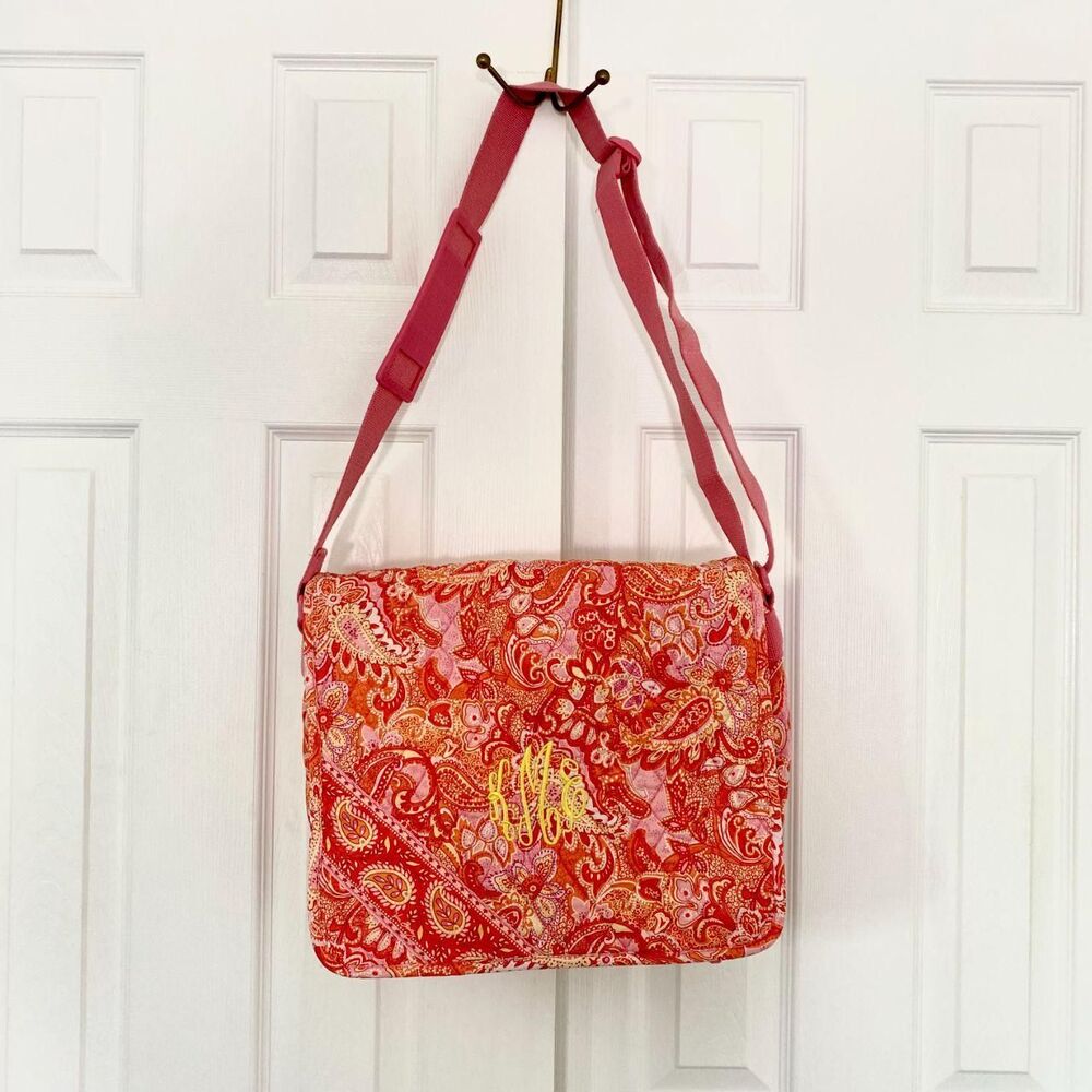 Vera Bradley Crossbody Laptop School messenger Bag Sherbet pattern Monogram